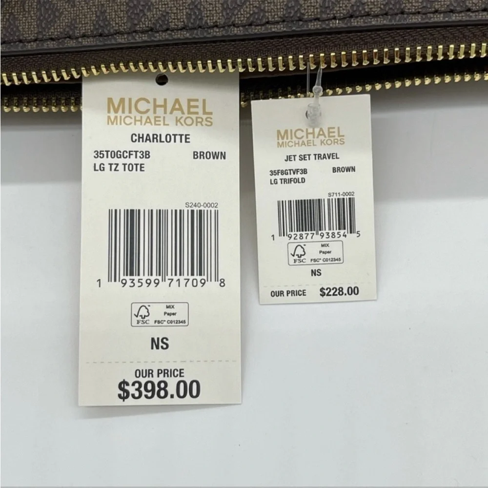 Michael Kors Large Charlotte Tote Bag & Trifold Wallet Leather Brown - Picture 12 of 12